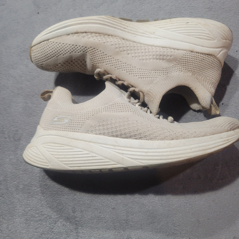 Skechers Max Cushioning Elite Women 8.5 Off White 117027 Knit Walking Sneakers